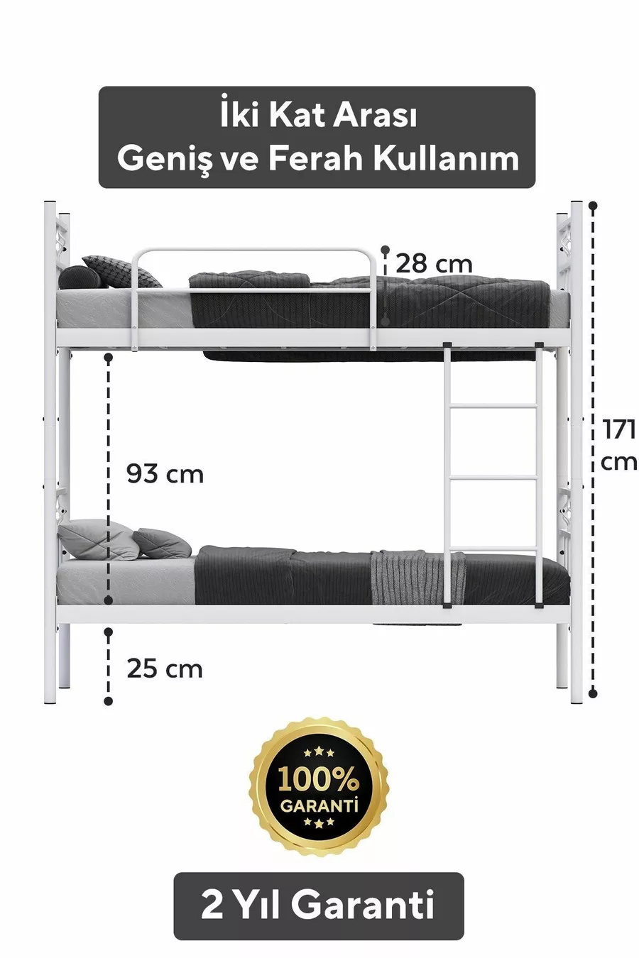 Koza Ranza Lit Superposé Compatible avec Matelas Blanc Métal Amovible