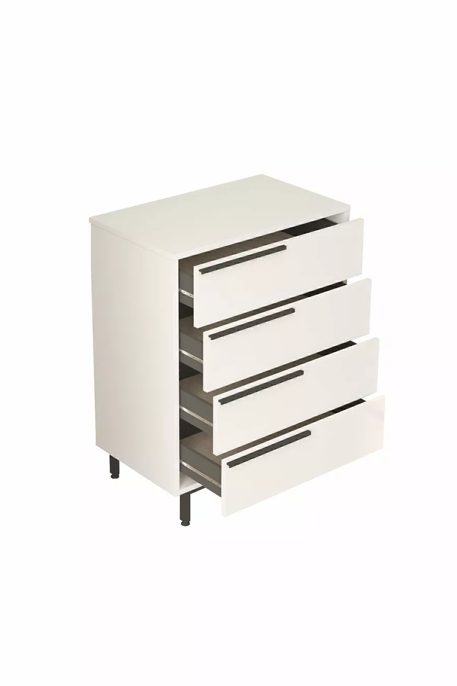 Commode Bohème 4 tiroirs avec pieds en métal blanc -W