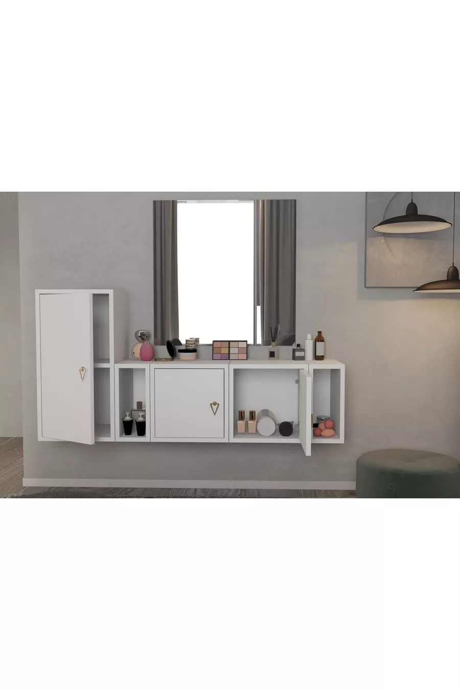 Ensemble de chambre modulaire avec armoire à tiroirs et étagère avec portes