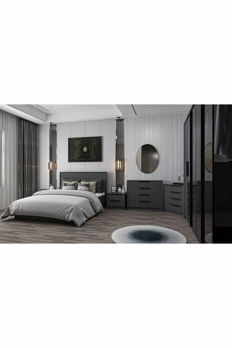 Ensemble de chambre à coucher Kale Luxe - Anthracite Set 2