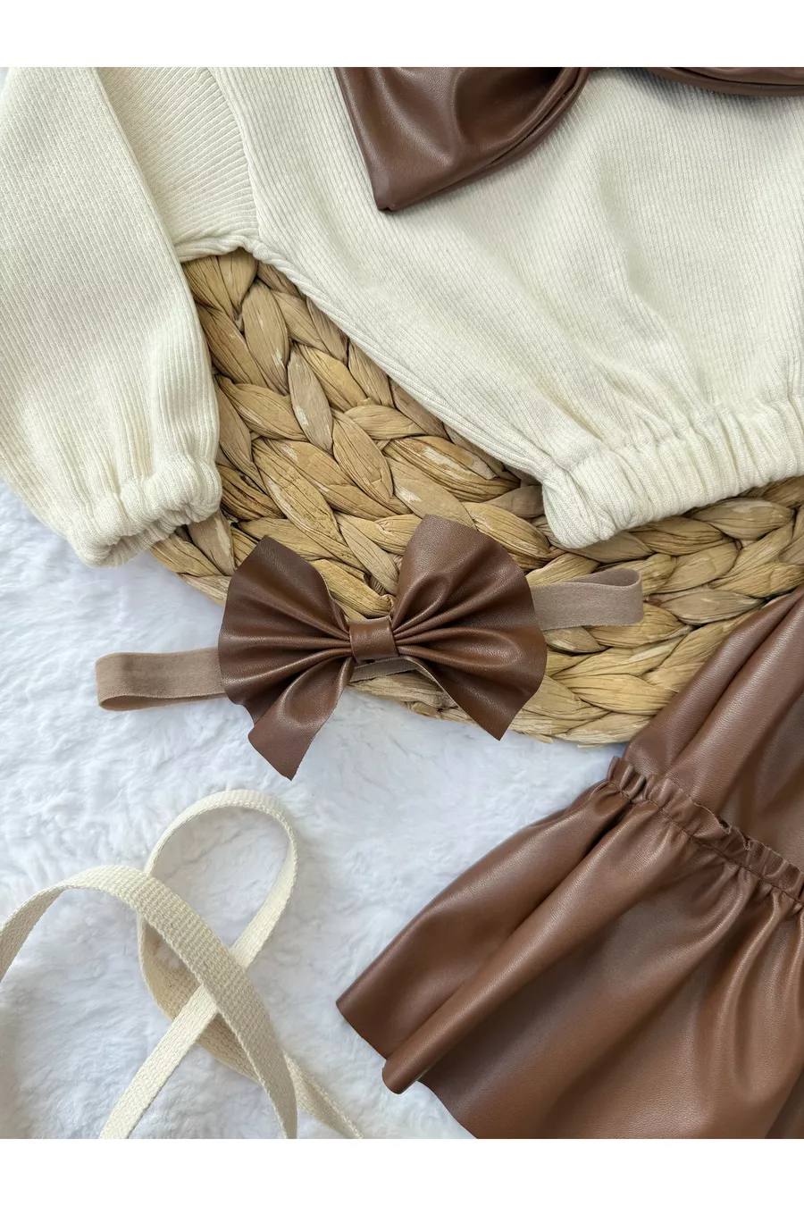 Ensemble pour Fille & Bébé Jupe en Cuir Body à Nœud Ensemble avec Bandeau