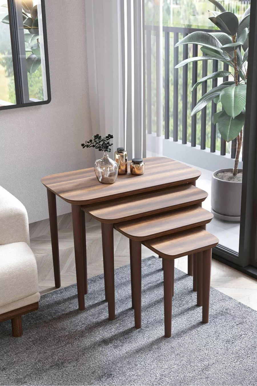 IKEAA Table gigogne en MDF et bois 4 pièces - Noyer