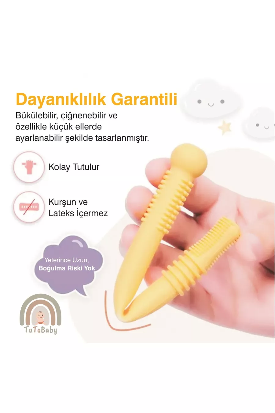 Suceur de dent pour bébé en silicone (hochet-tube à mâcher-paille) 2 hochets 1 brosse