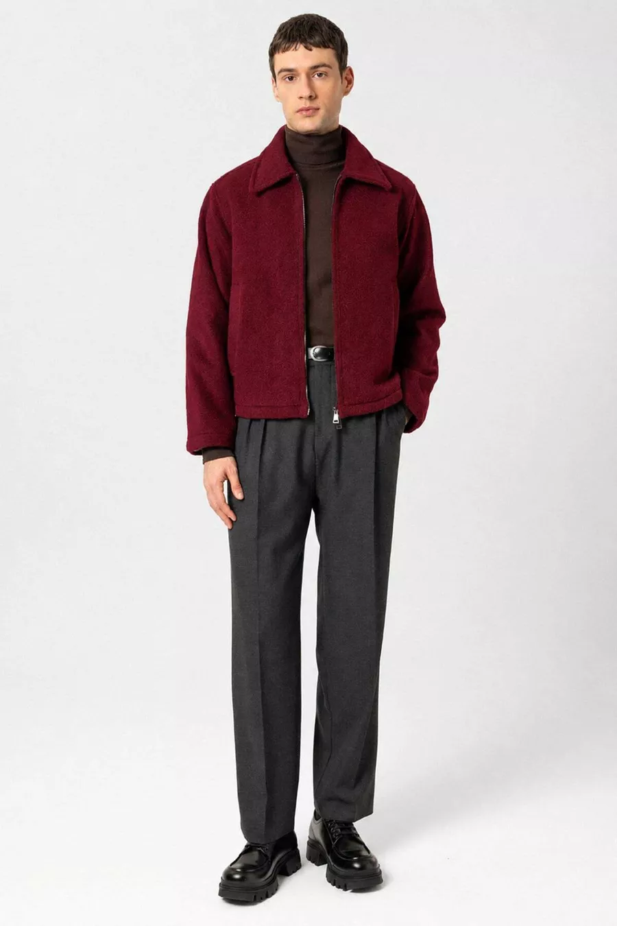 Manteau Homme Bordeaux Relaxed à Texture Douce