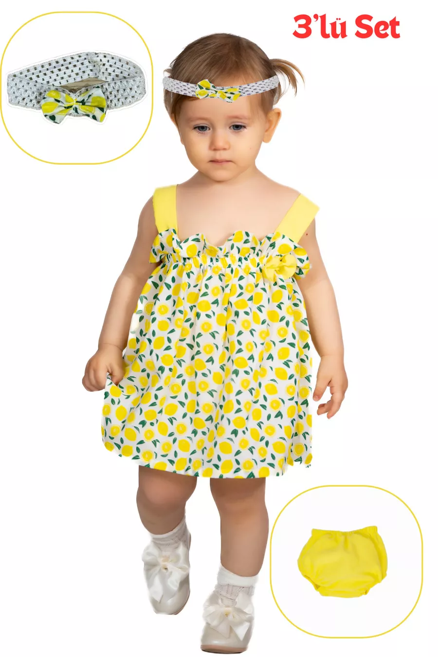 Ensemble pour bébé fille jaune avec imprimé mandarine
