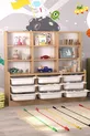 Armoire à 9 étagères et 9 paniers, armoire polyvalente, armoire à jouets Almina Chêne Saphir