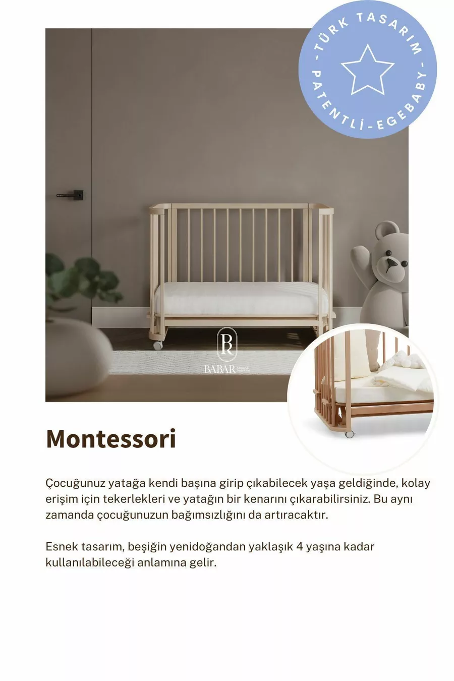Ensemble de Berceau en Bois Naturel (BL) X - lit pour maman, lit, parc de jeu, lit junior Montessori