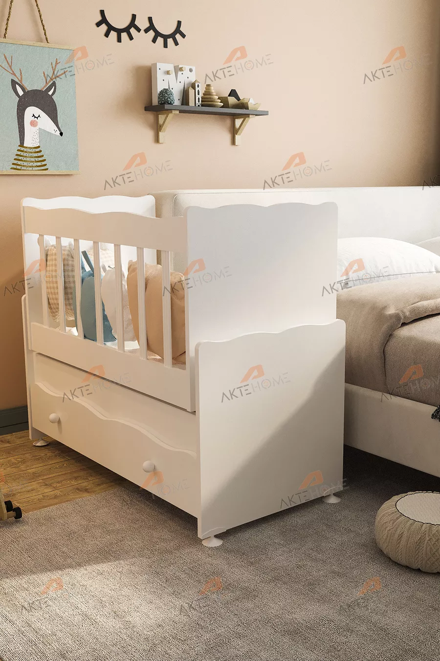 Berceau à bascule avec tiroir pour maman – Modèle blanc, confortable et sûr