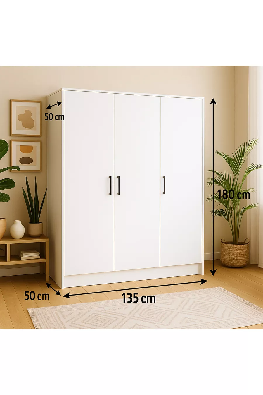 Armoire à chaussures à 3 portes  % MDF |  cm | Blanc – Garde-robe moderne multifonctionnelle