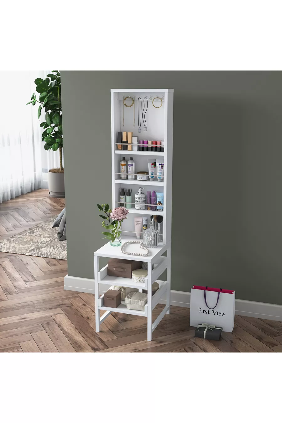 Rani Coiffeuse Organisateur de Bijoux à Étagères Ouvertes Blanc