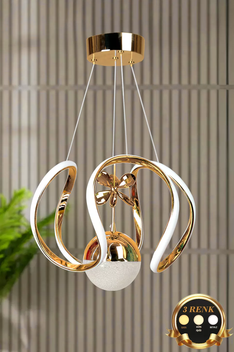 Suspension LED moderne en métal plaqué or modèle Peru pour salon, cuisine, salle à manger et chambre