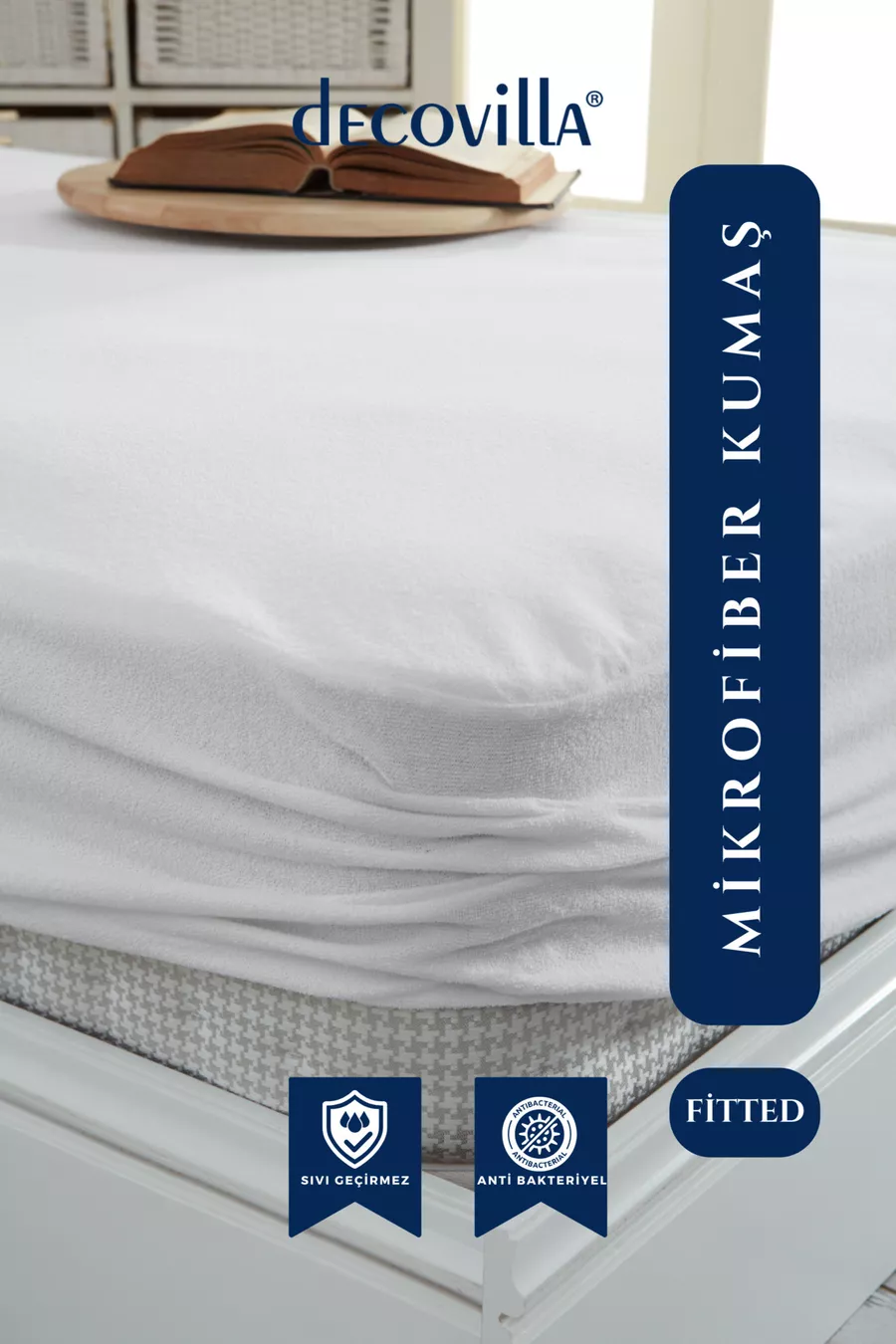 Protège-matelas imperméable à l'eau avec bord complet ajusté en microfibre, drap blanc