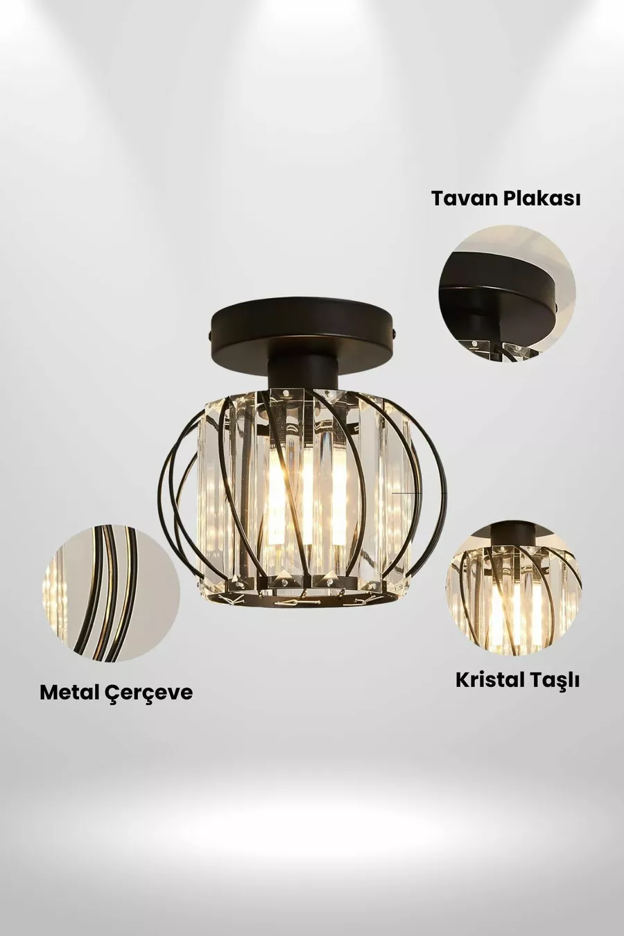 Plafonnier Lustre Bella Luce Modèle Noir en Métal avec Cristaux pour Salon, Cuisine, Chambre et Séjour