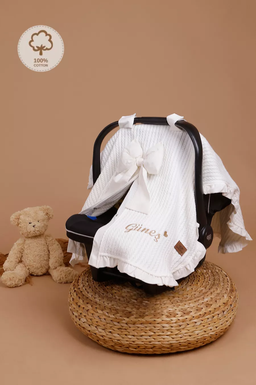 Couverture de poussette en piqué brodée avec prénom, couverture de poussette pour bébé à volants