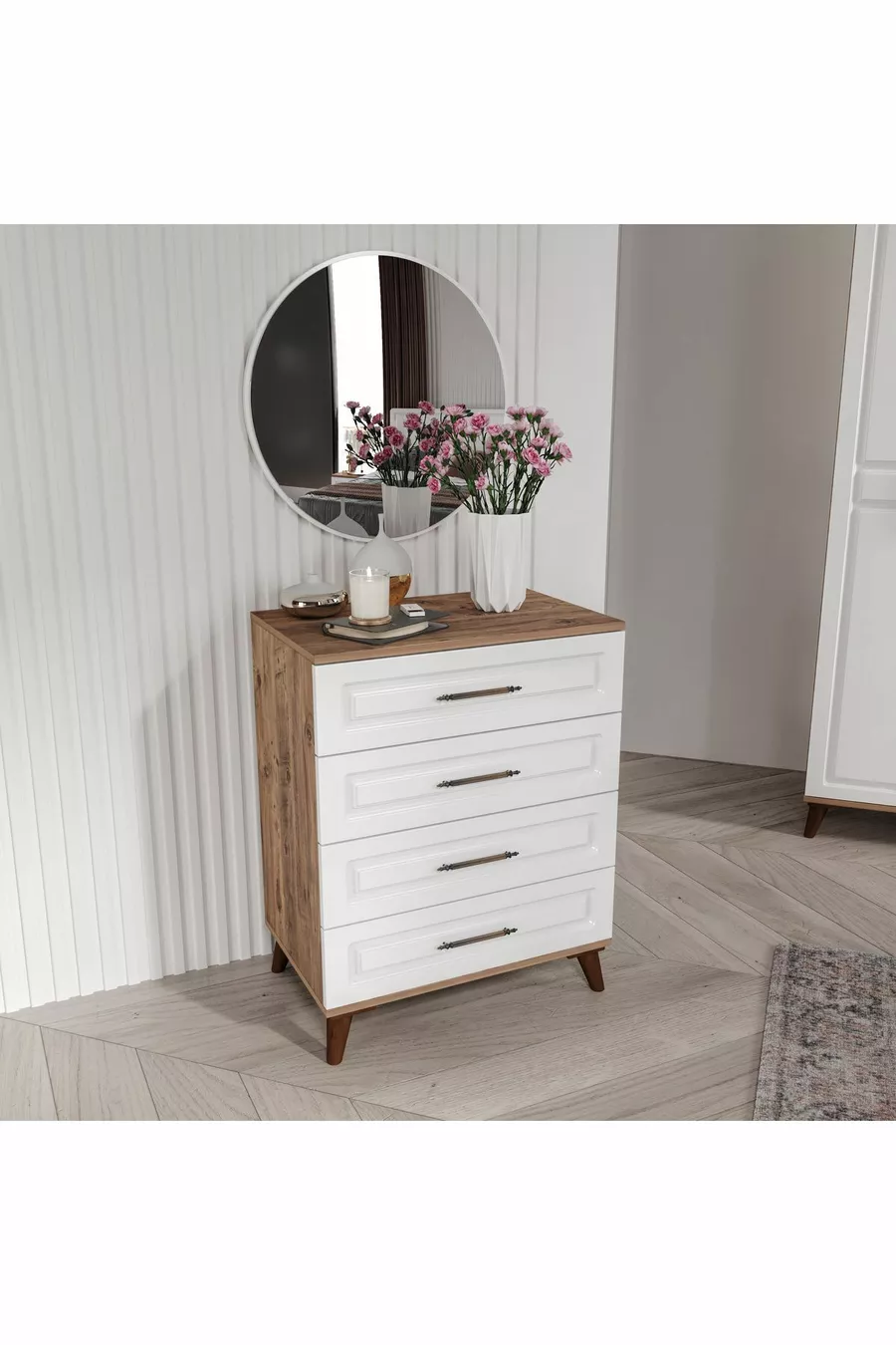 Ensemble de chambre à coucher complet en MDF Sport avec 6 portes, pin atlantic-blanc (avec sommier)