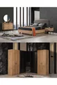 Ensemble de chambre à coucher İzgi (armoire d'angle à 9 portes + commode + table de chevet + lit)