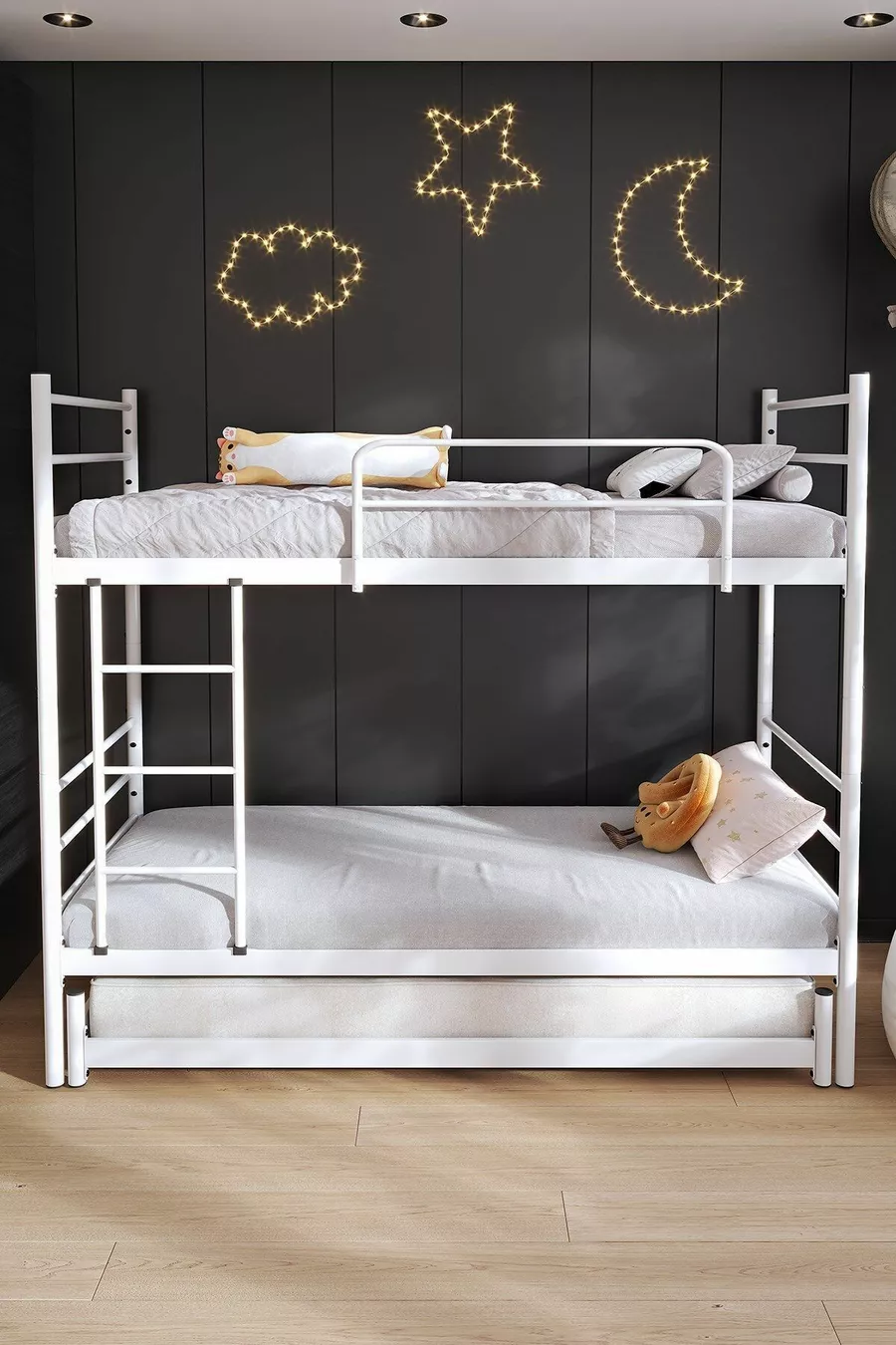 Lit superposé Trend avec couchette, compatible pour 3 personnes, lit en métal blanc