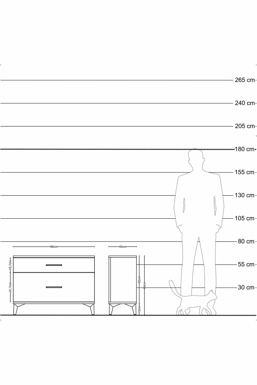 Commode Hyperion 2 tiroirs Anthracite-Pierres de lune