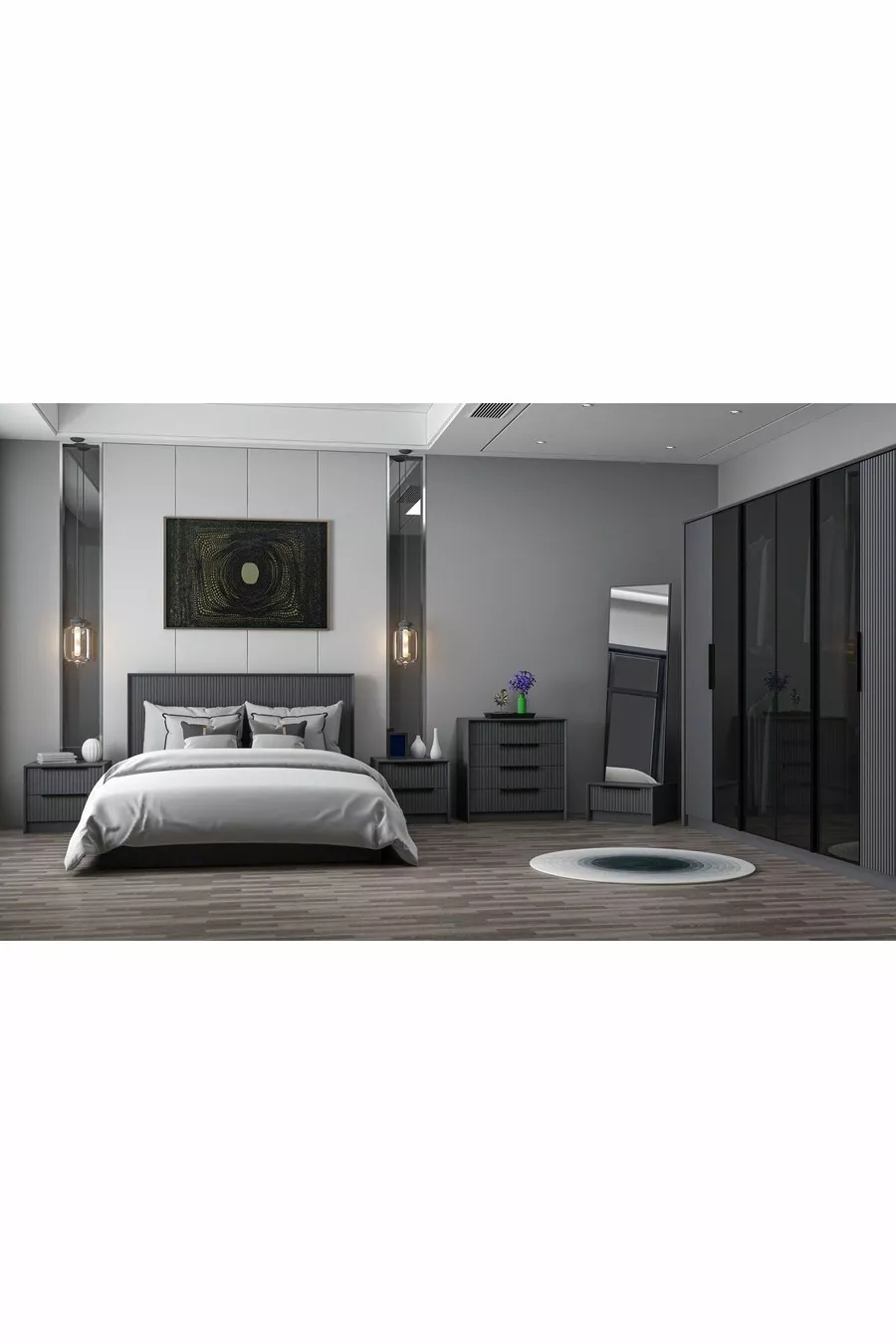 Ensemble de chambre à coucher Kale Luxe - Anthracite Set 1