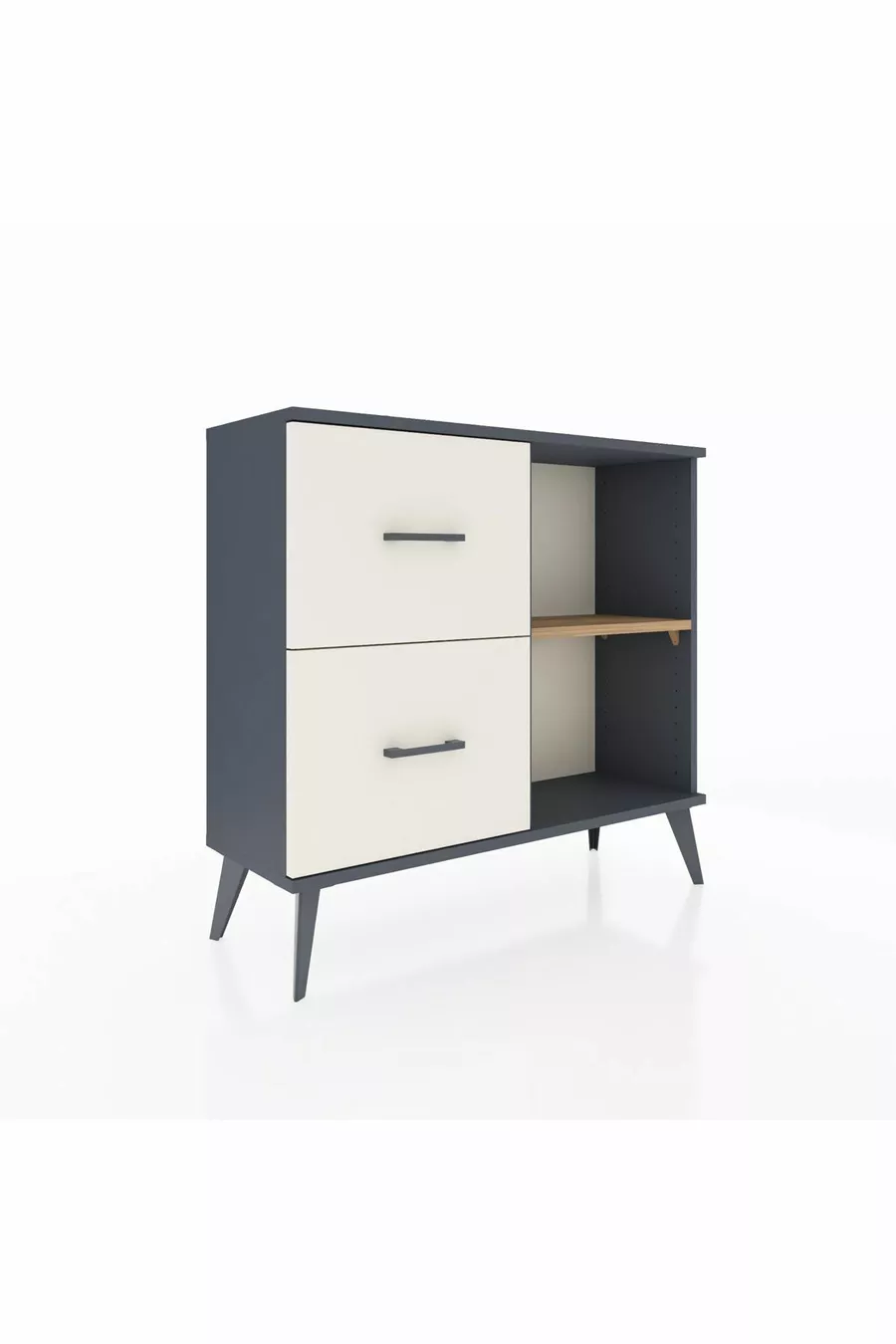 Commode Arges à une étagère, 2 tiroirs, Anthracite-Sapin/Mer de pierre