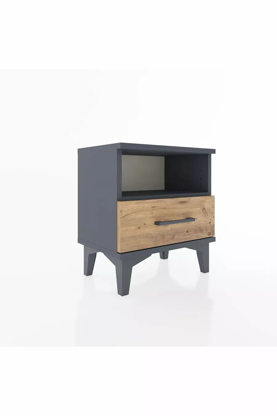 Table de chevet Arges à une étagère et un tiroir, anthracite-pin