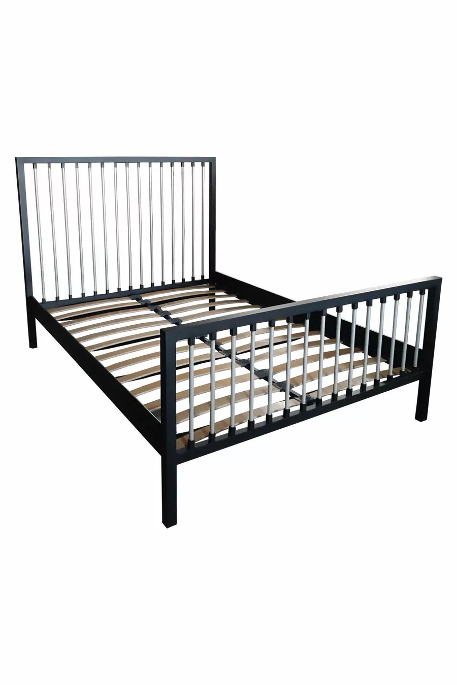 Lit en métal forgé Breeze pour deux personnes (NOIR-GRIS) (LAMELLES EN BOIS)