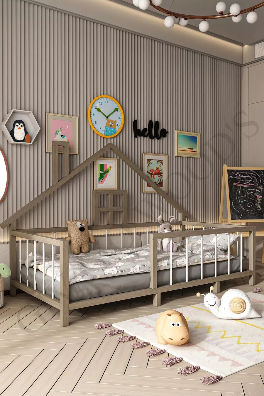 Lit pour enfant Judy Bebek Montessori en MDF à apparence bois