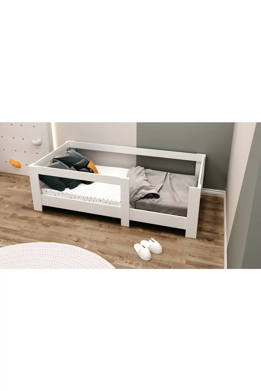 Lit Vega Montessori en MDF à 100 %, Blanc, Compatible avec matelas K