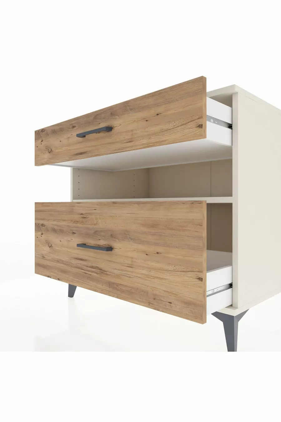 Commode Kronos avec une étagère et 2 tiroirs, Pierre de Lune-Pin