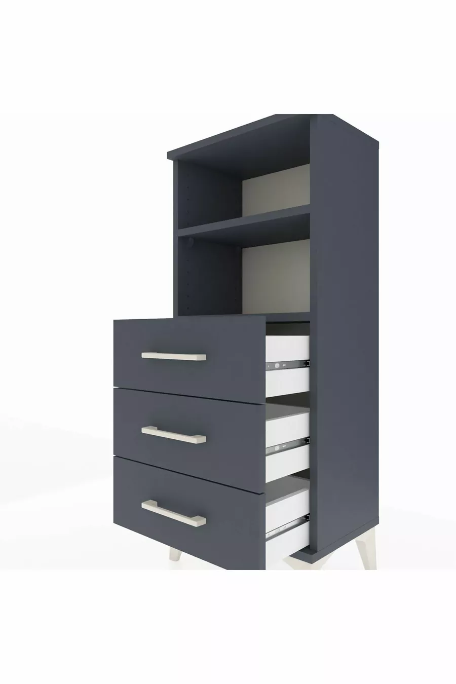 Chevet Arges avec 2 étagères et 3 tiroirs Anthracite-Anthracite