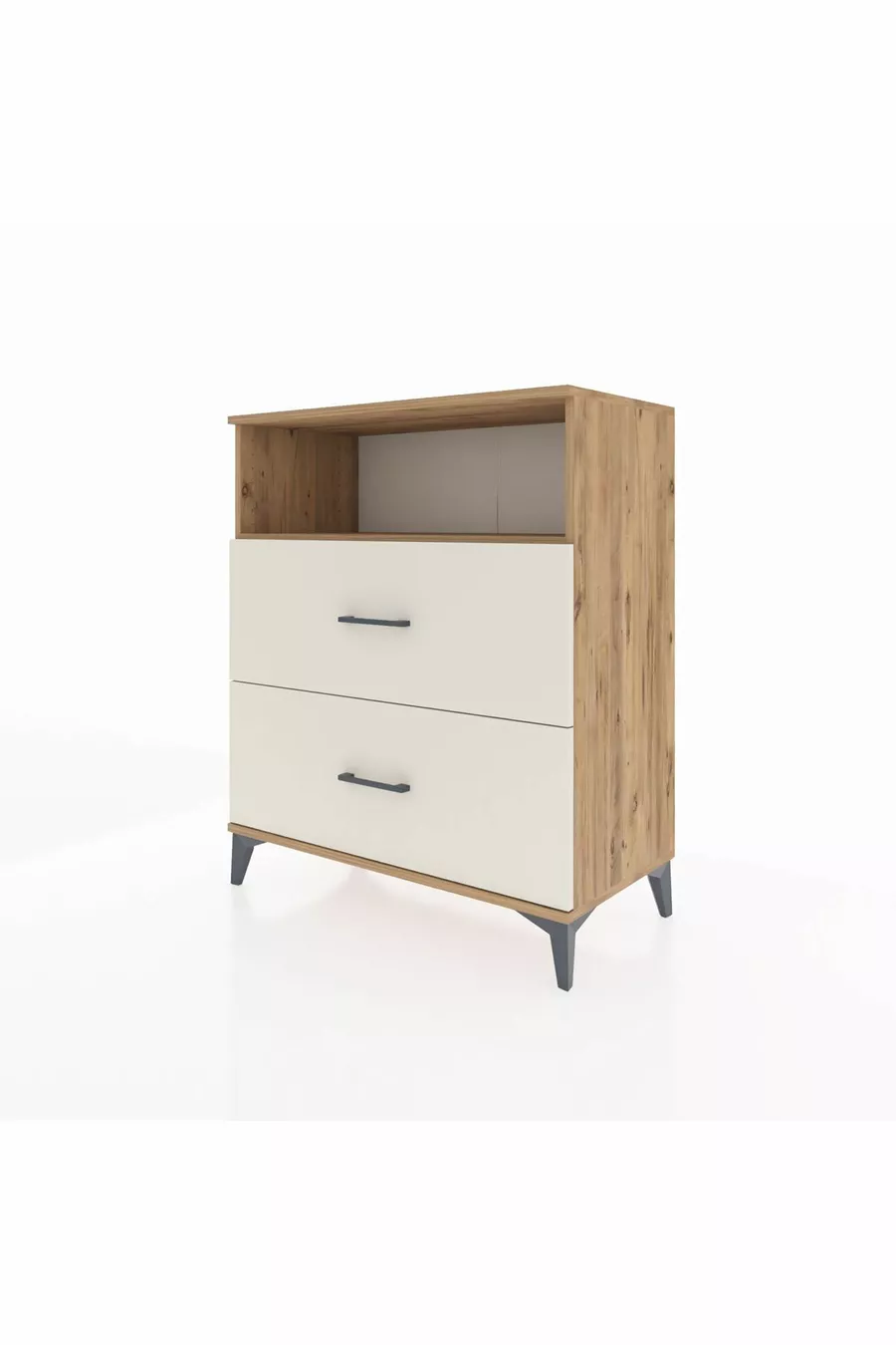 Commode Hyperion à un seul étagère et 2 tiroirs en pin-ardoise