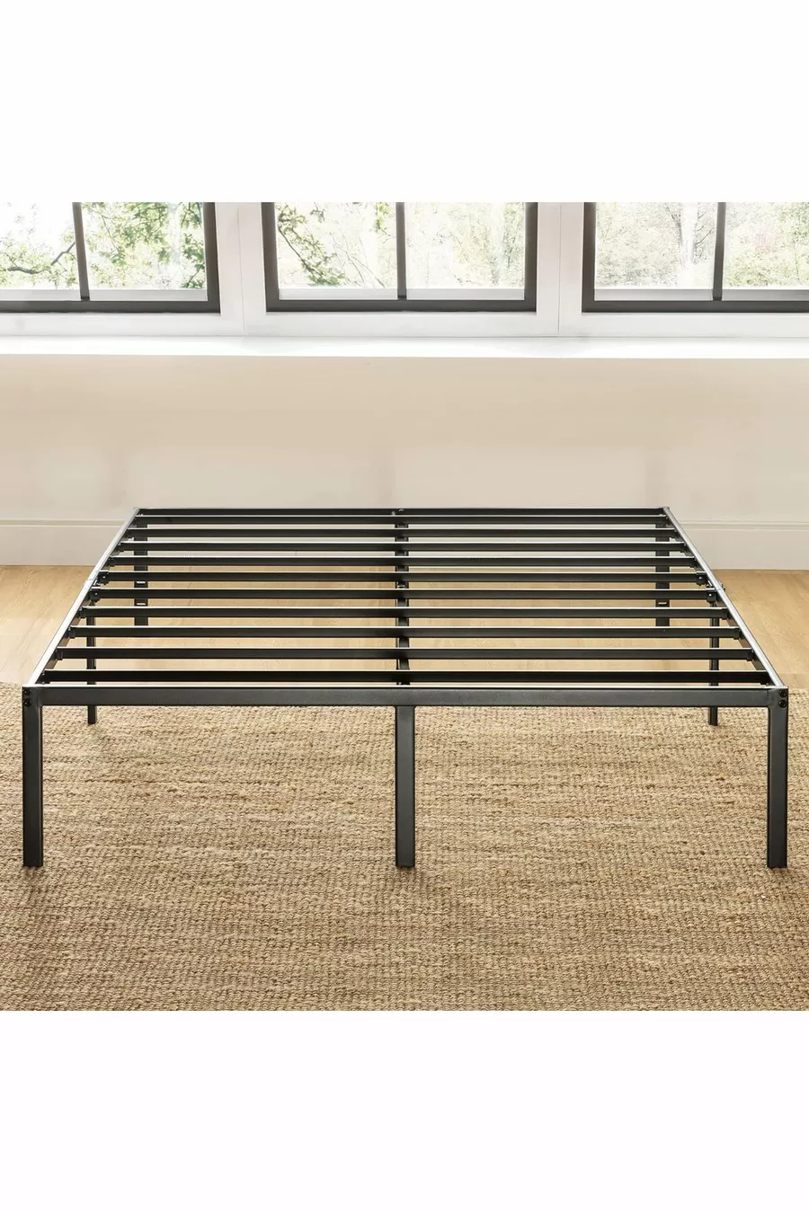 Lit métallique sans tête de lit, Lit métallique en peuplier sans tête de lit, Disponible en noir et blanc, Double