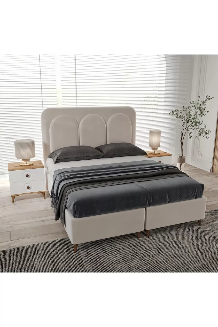 Montage Gratuit - Chambre à Coucher Complète en MDF Nevada avec 6 Portes