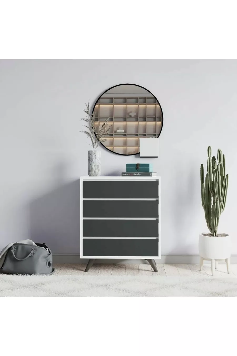 Commode Suvera 4 tiroirs Blanc-anthracite