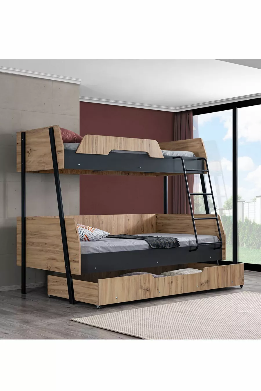Lits superposés, Lits superposés larges Alba avec petit lit, cm - cm