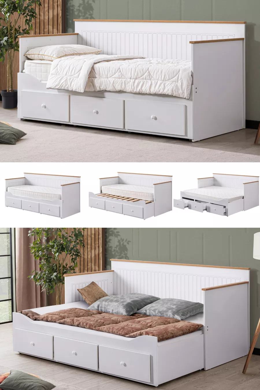 Lit superposé avec tiroirs, Lit double Marmaris Divan avec sommier relevable + Matelas doux