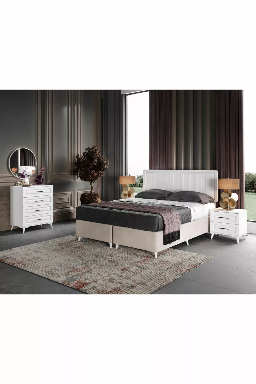 Ensemble de chambre à coucher complet en MDF blanc avec 6 portes, montage gratuit