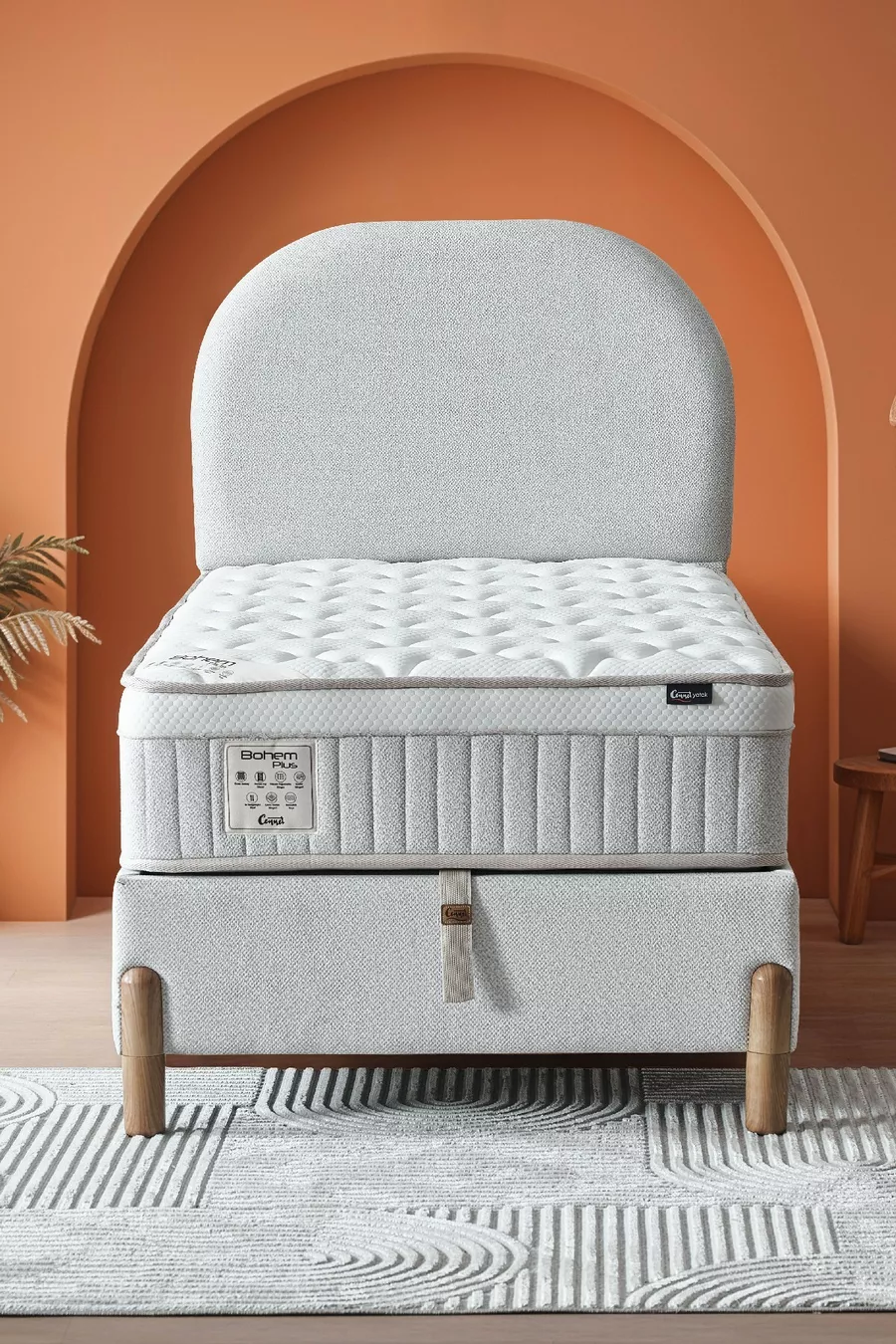 Ensemble de couchage individuel Bohem Plus – Matelas à ressorts ensachés, sommier coffre, ensemble complet