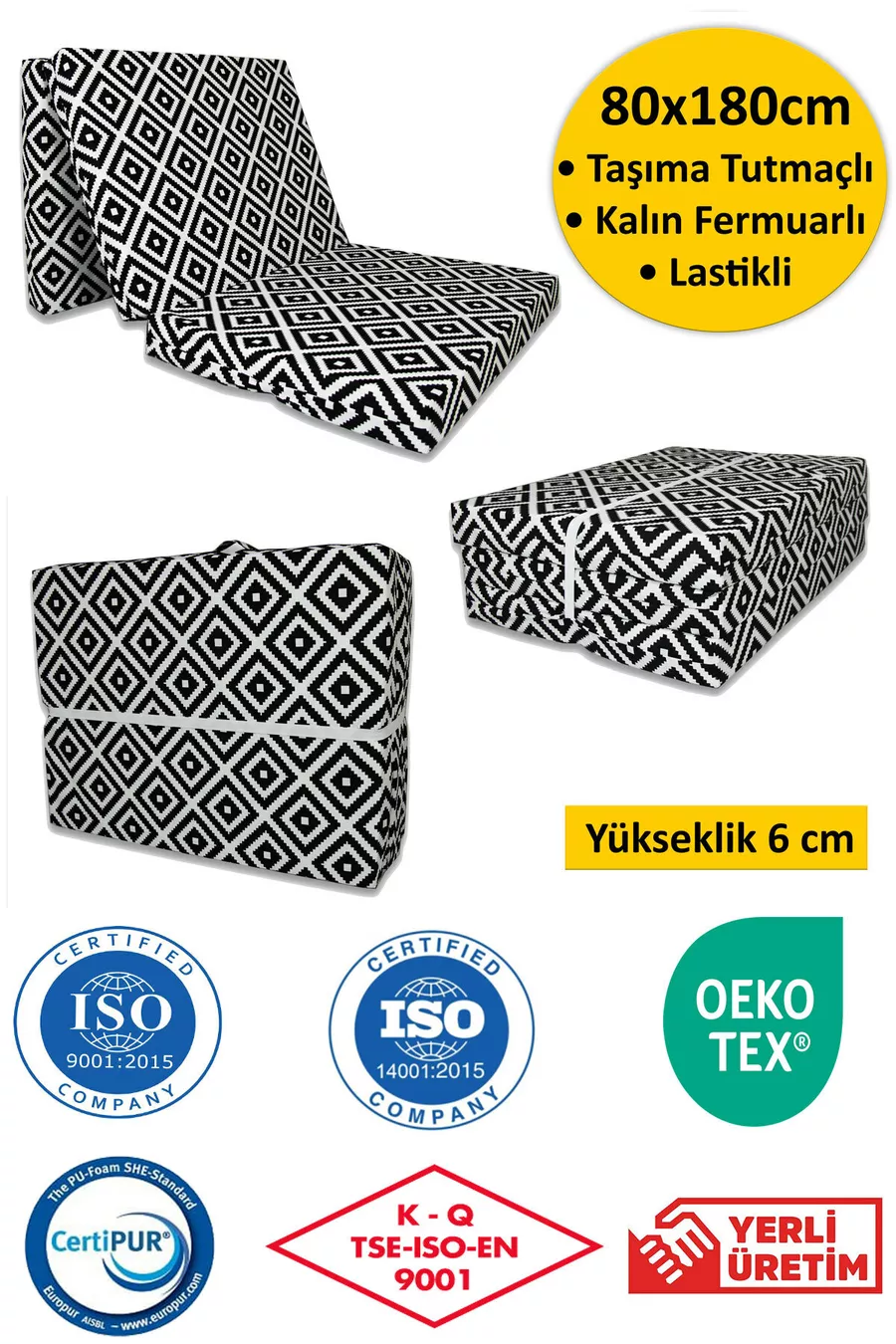 Matelas en mousse pliable Coussin  Cm Noir Pyramide