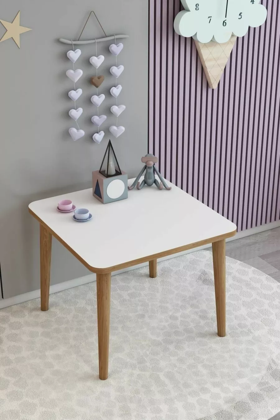 Ensemble Table et Chaise pour Enfant Nuage Blanc, Table d'Activité, Table de Travail, 1 Table, 1 Chaise