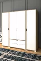 Armoire Nisan Beige clair et blanc à 4 portes et 2 tiroirs - Ensemble de garde-robe