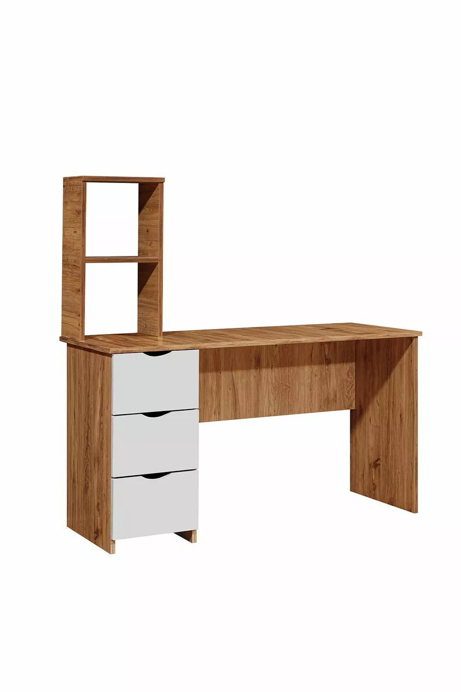 Lits superposés, Litera avec armoire et bureau, Noyer foncé-blanc, 1 matelas Comfort