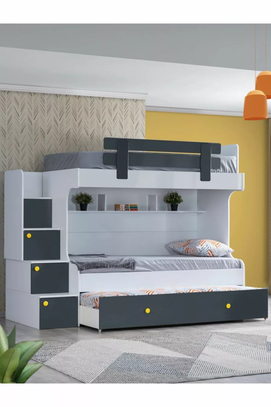 Lits superposés, Lit superposé Metris avec lits gigognes 2 matelas confort