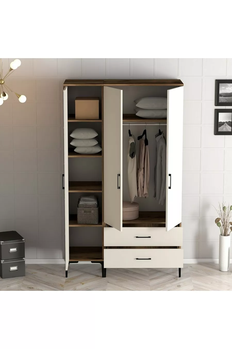 Armoire à trois portes Kumsal Rt - Crème