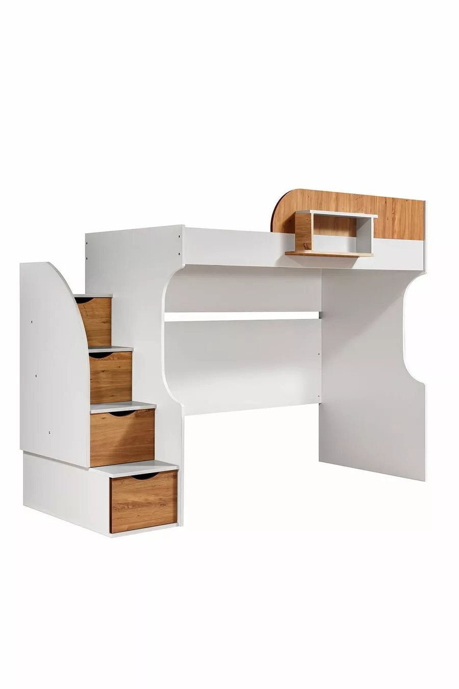 Lit superposé, lit superposé avec armoire et bureau, blanc-noix foncé, 1 matelas Comfort