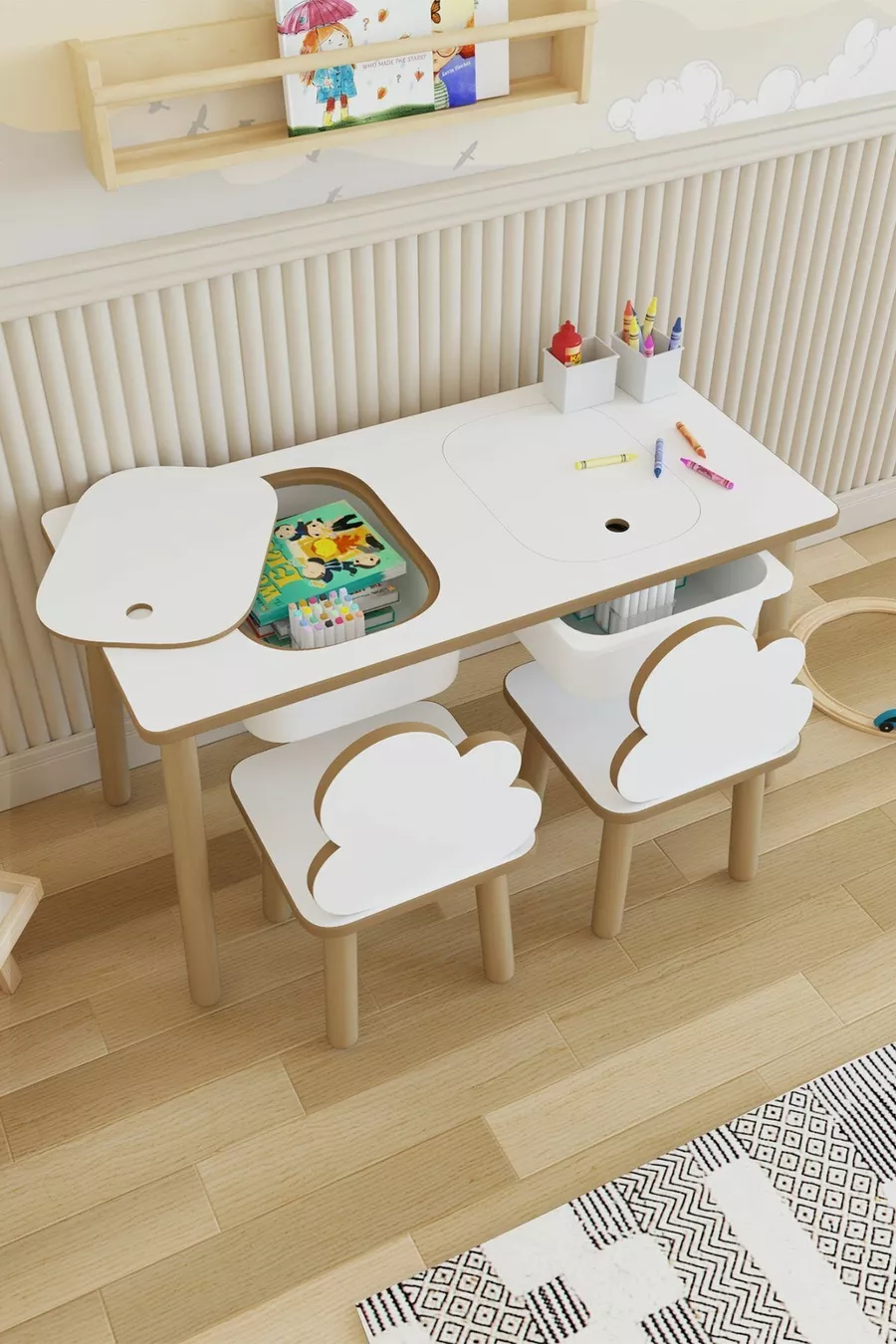 Ensemble Table Montessori pour enfants - Table de jeu - Table d'activités - Table d'animation avec 2 chaises Nuage