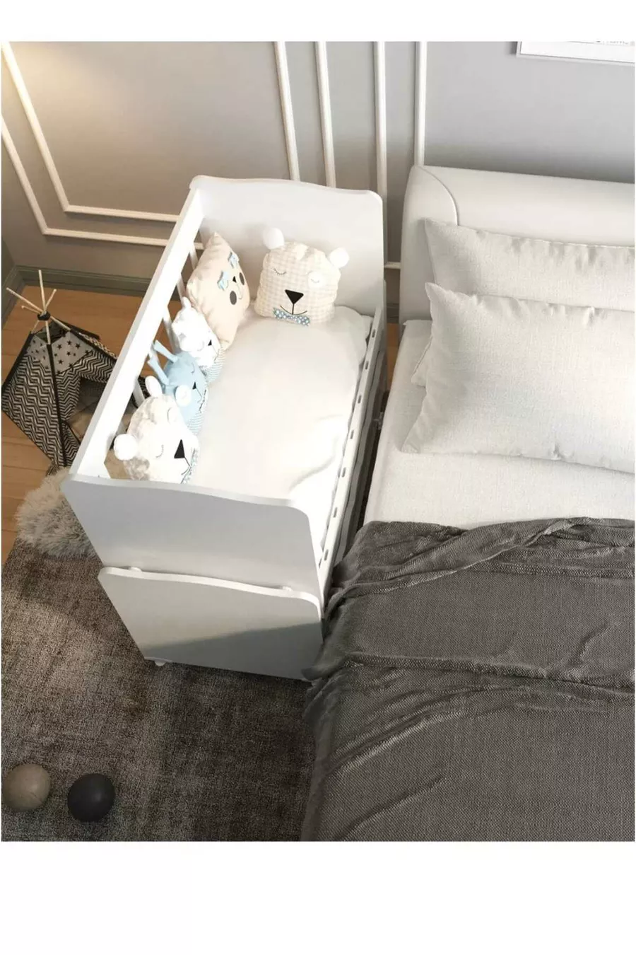 Berceau à tiroirs blanc avec balançoire pour maman, cadeau avec matelas