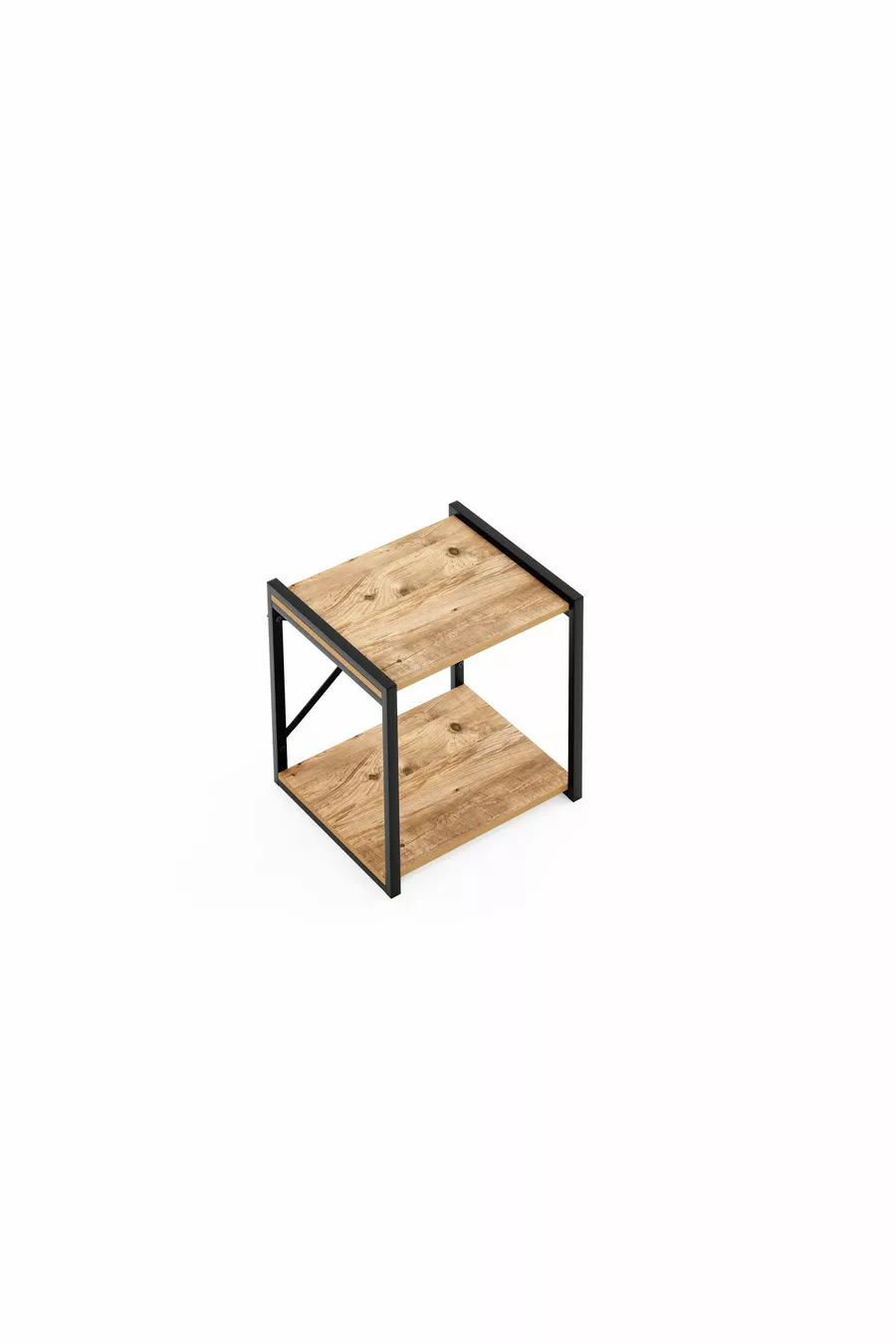 Table de chevet multifonction avec pieds en métal et étagère en pin