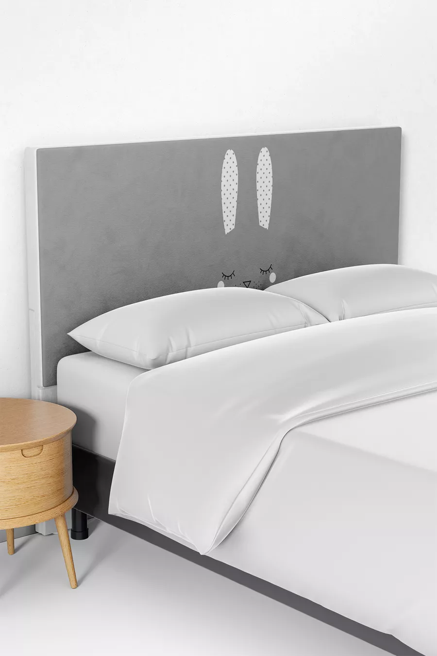 Housse de tête de lit pour enfant à motif de lapin gris