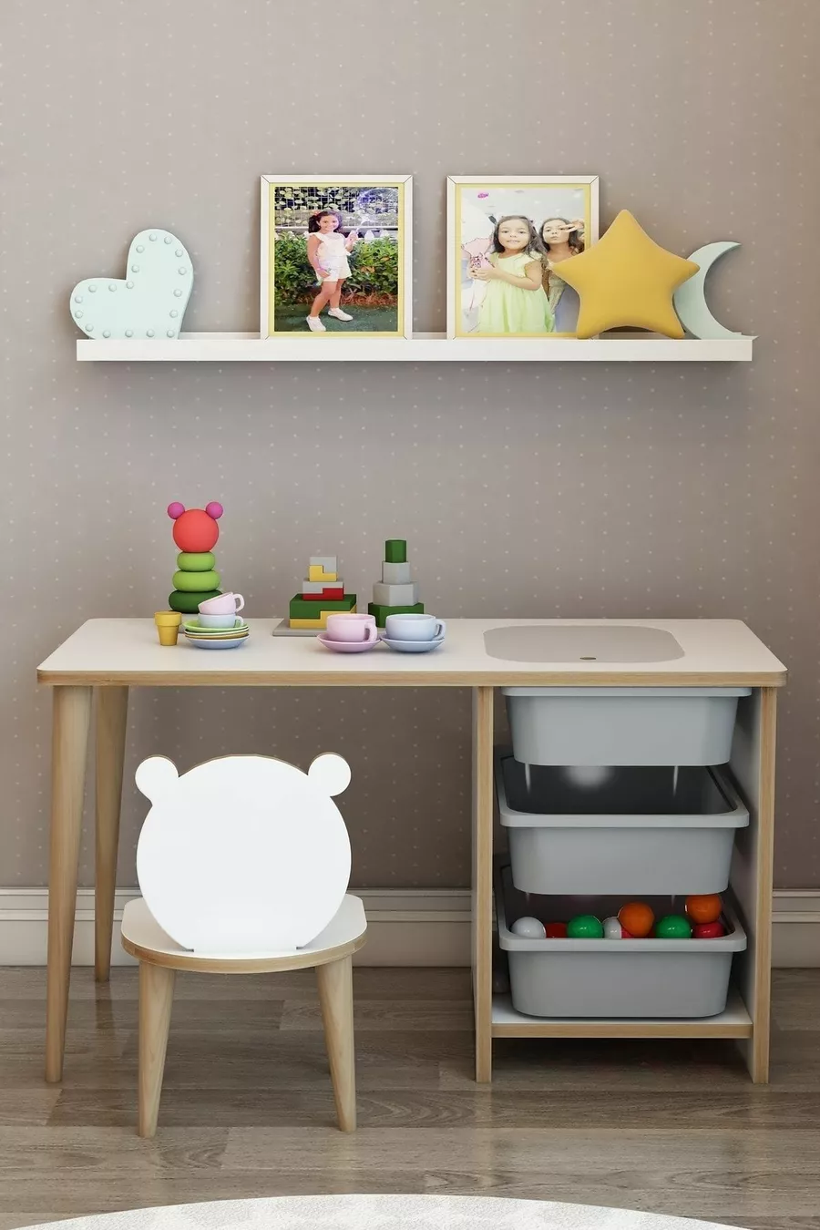 Bureau enfant pour activités et jeux avec chaise, table d'été